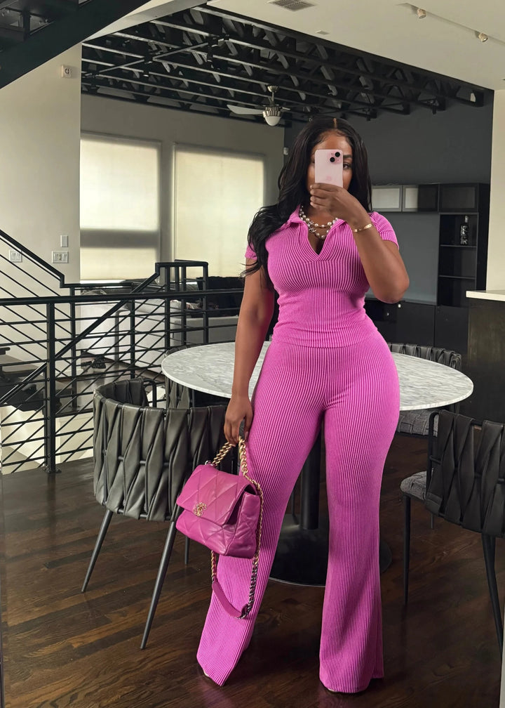 Pink Spie Textured Pant Set