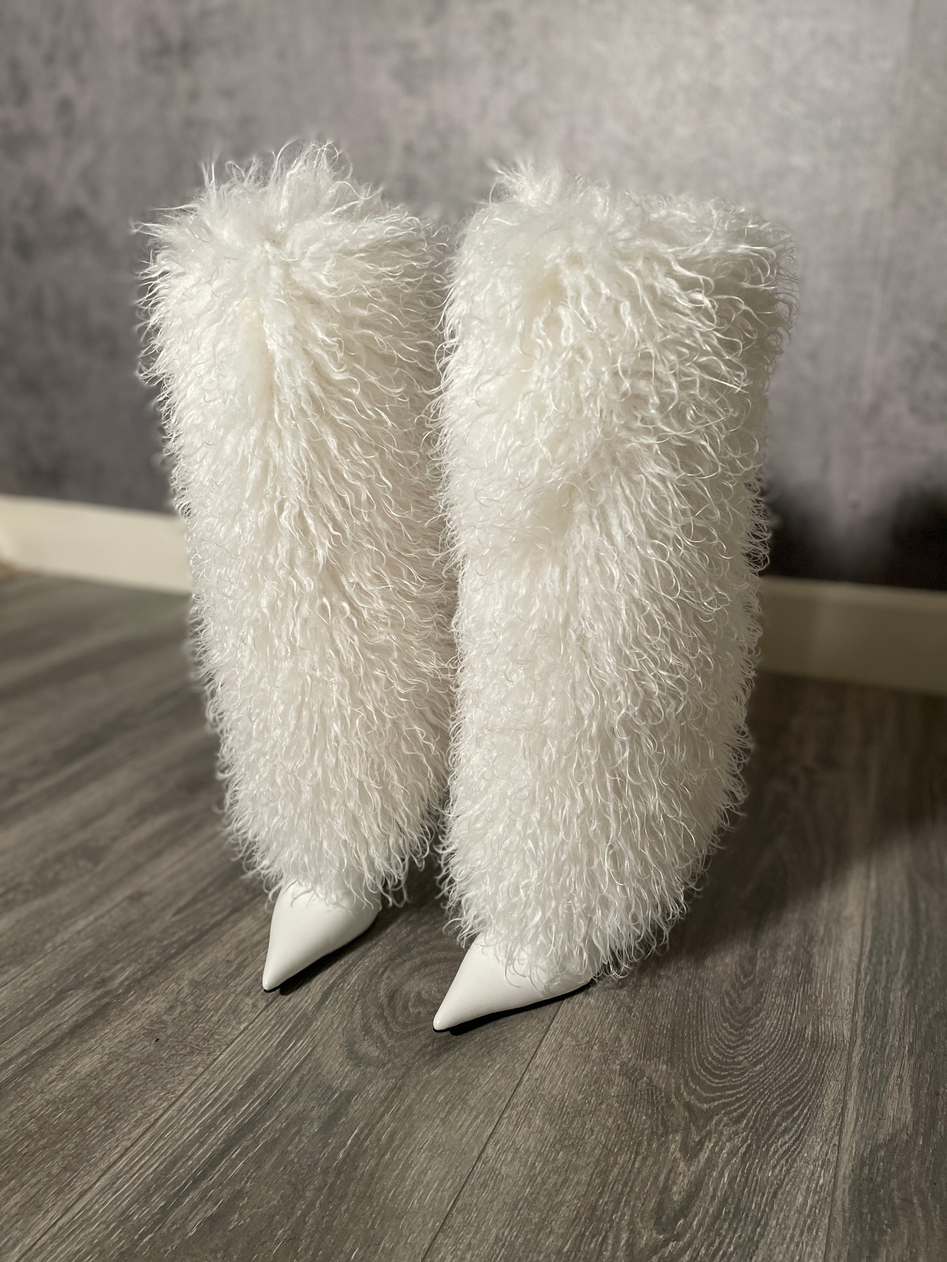 Restock - Pre Sale  -Jubilee Faux Mongolian Fur Boots White