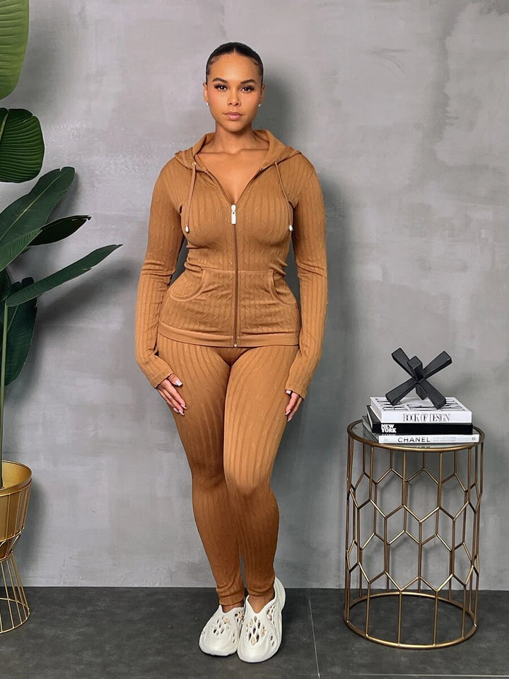 Ribbed Seamless One Size Fit All Hoodie Set