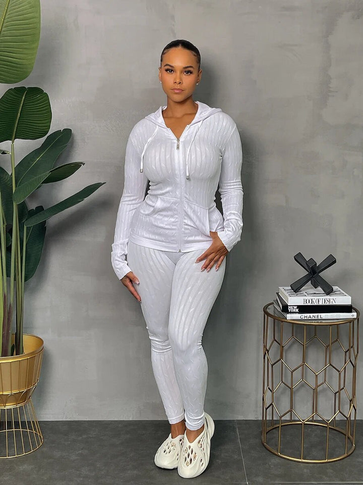 Ribbed Seamless One Size Fit All Hoodie Set