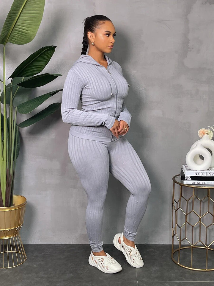 Ribbed Seamless One Size Fit All Hoodie Set