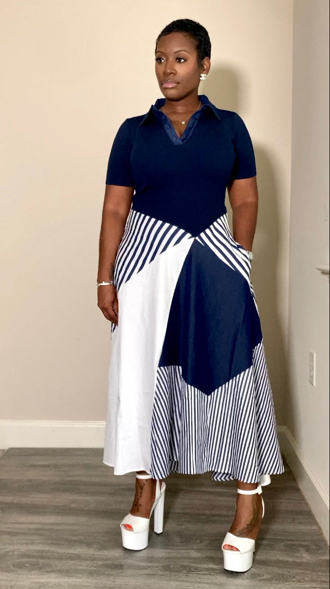 Melrose Short Sleeve Midi Dress - Navy