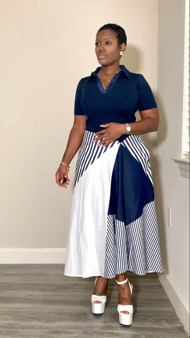 Melrose Short Sleeve Midi Dress - Navy