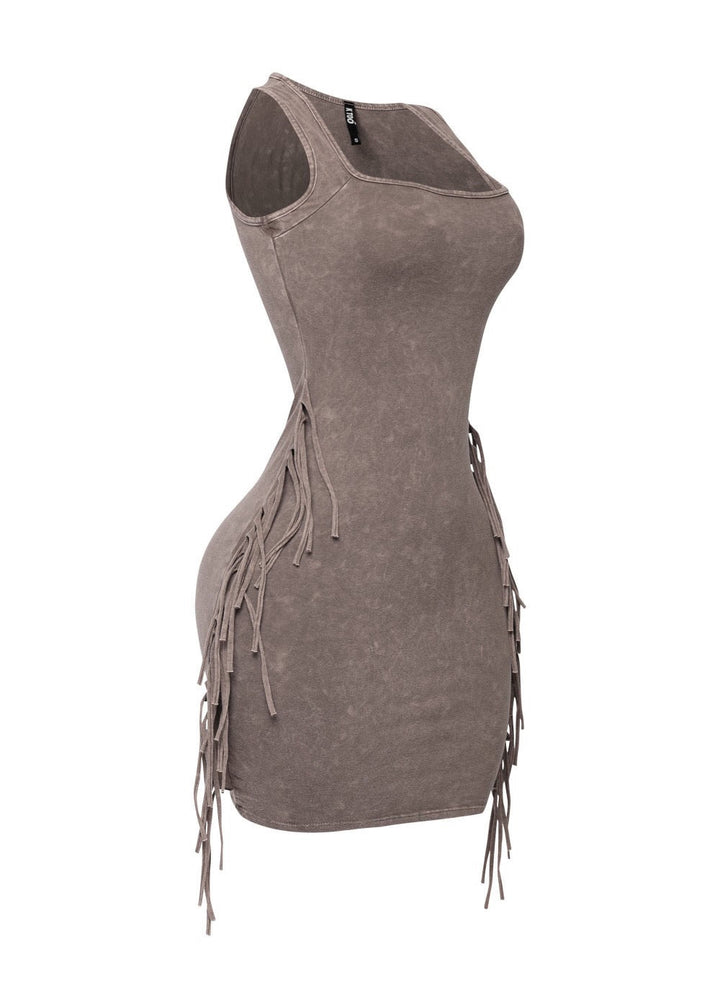 Brownie  Fringe Washed Mini Dress