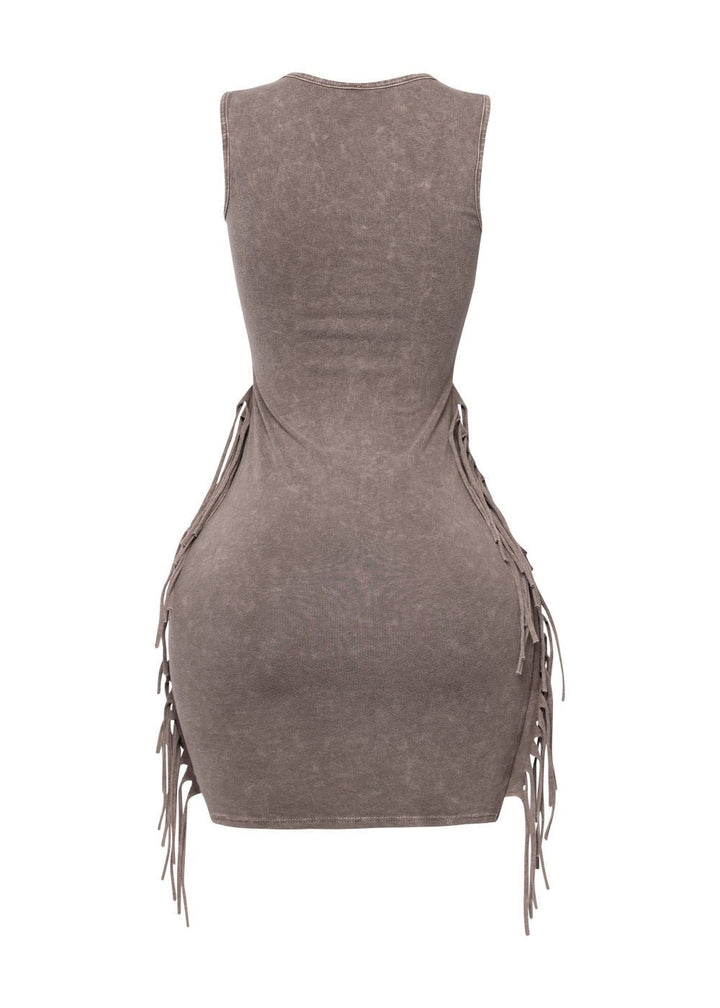 Brownie  Fringe Washed Mini Dress