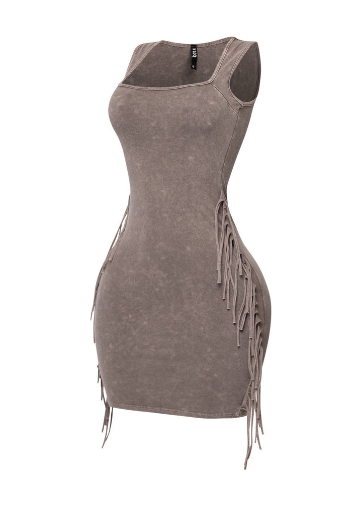 Brownie  Fringe Washed Mini Dress