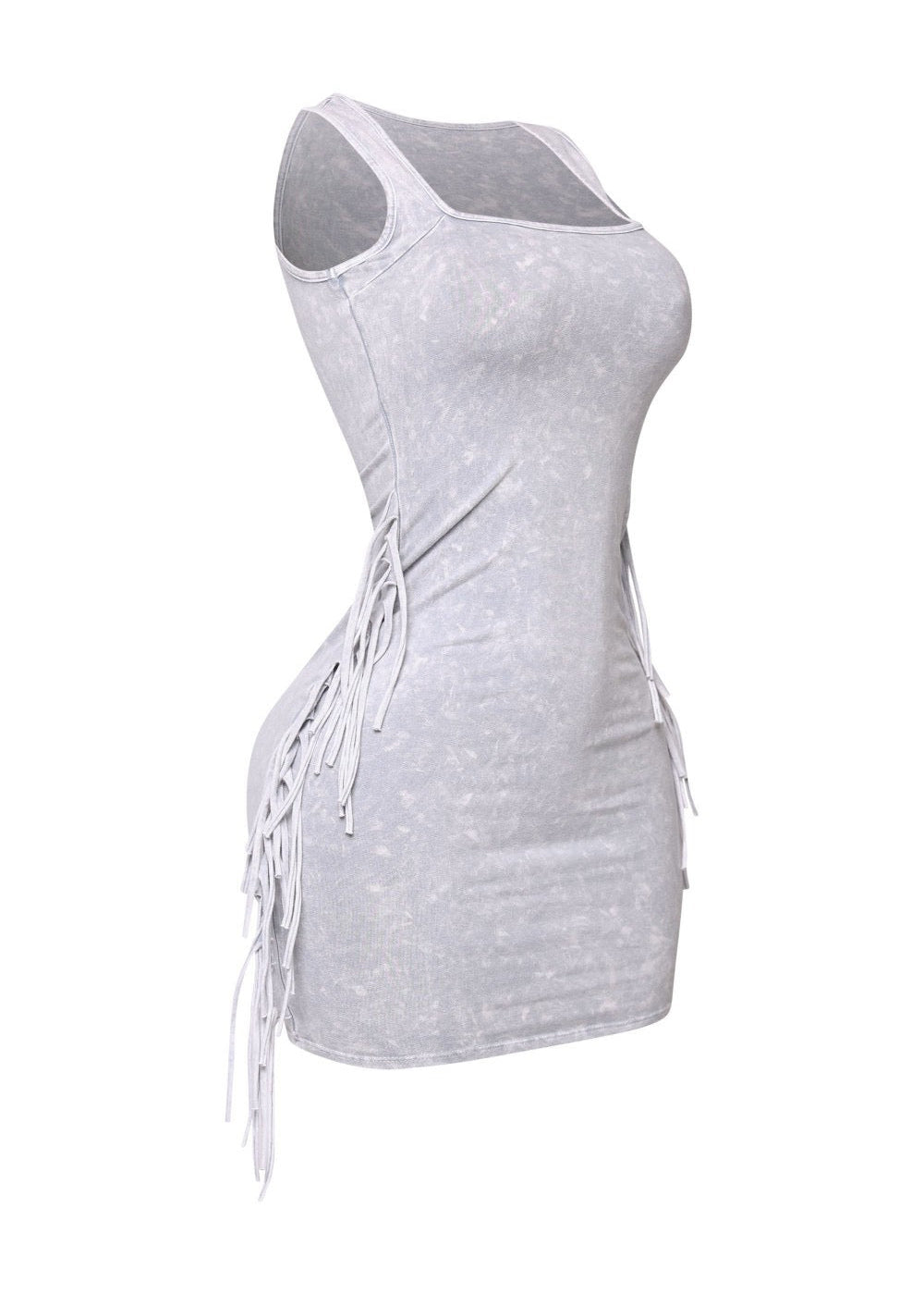 Cement  Fringe Washed Mini Dress