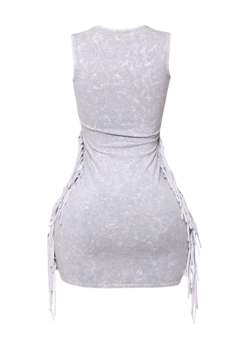 Cement  Fringe Washed Mini Dress