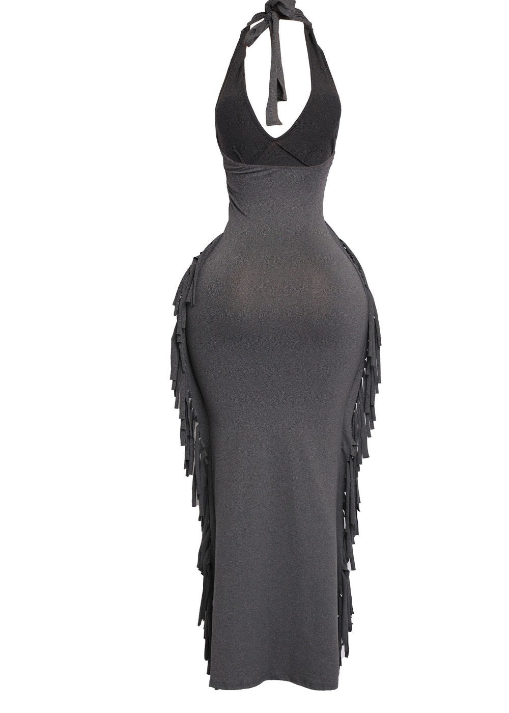 Black Halter Fringe Dress