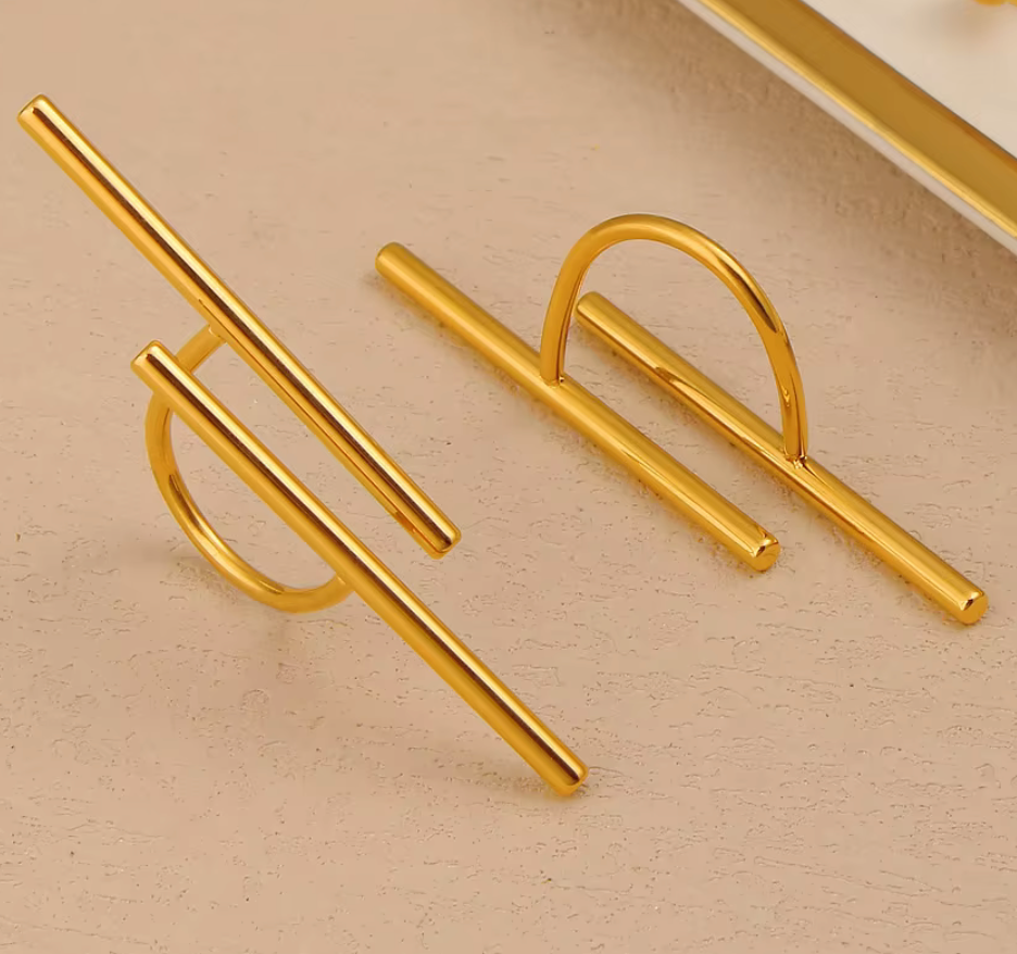 Vertical Bars 18K Gold Stainless Steal Ring