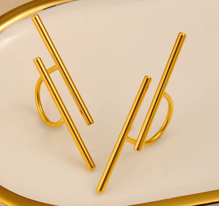 Vertical Bars 18K Gold Stainless Steal Ring