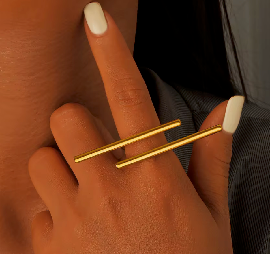 Vertical Bars 18K Gold Stainless Steal Ring