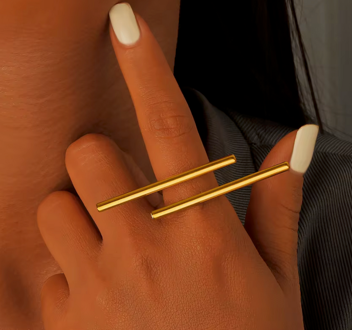 Vertical Bars 18K Gold Stainless Steal Ring