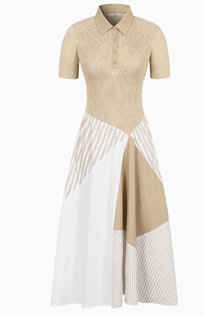 Melrose Short Sleeve Midi Dress - Beige