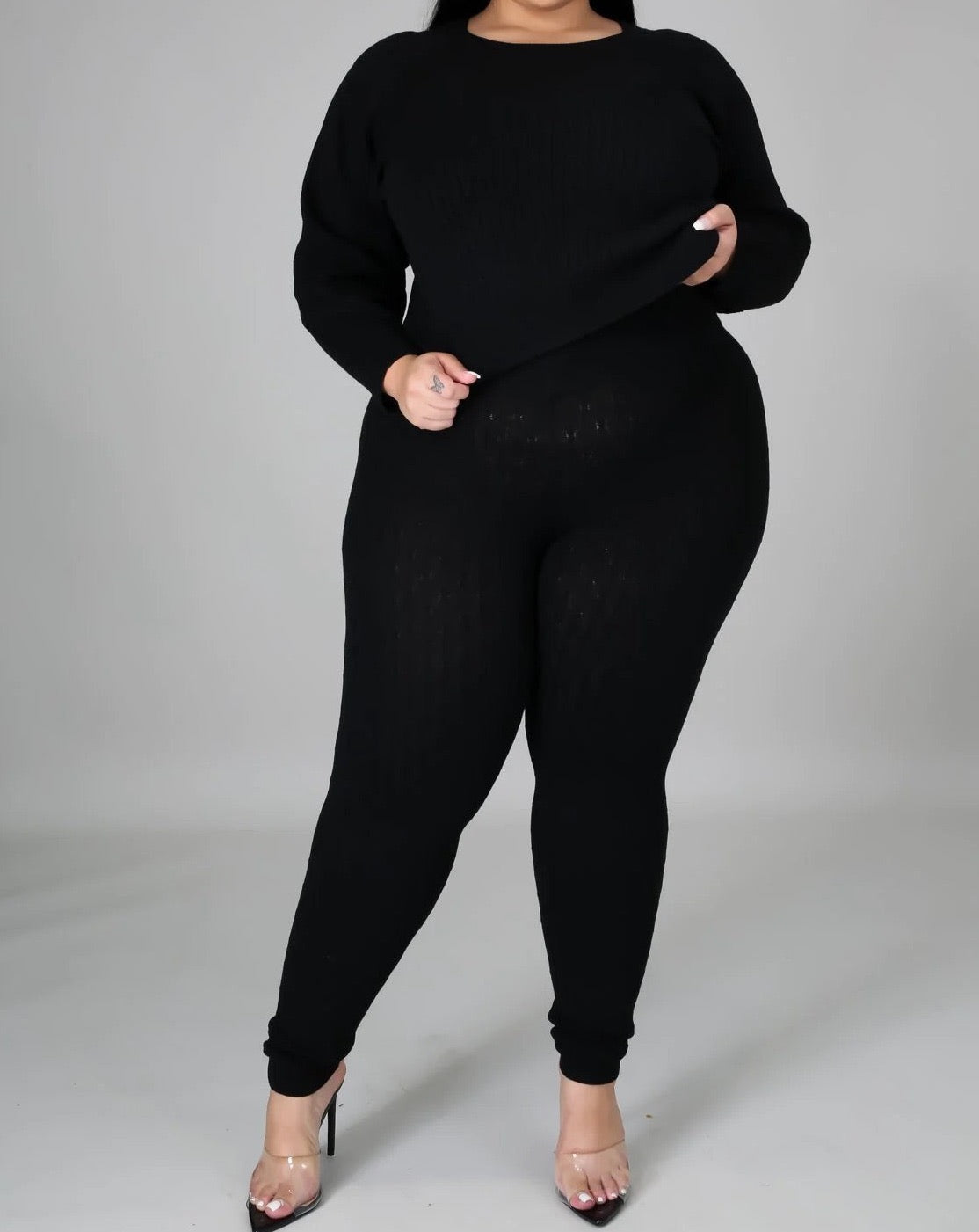 PLUS SIZE BLACK KNIT SWEATER SET