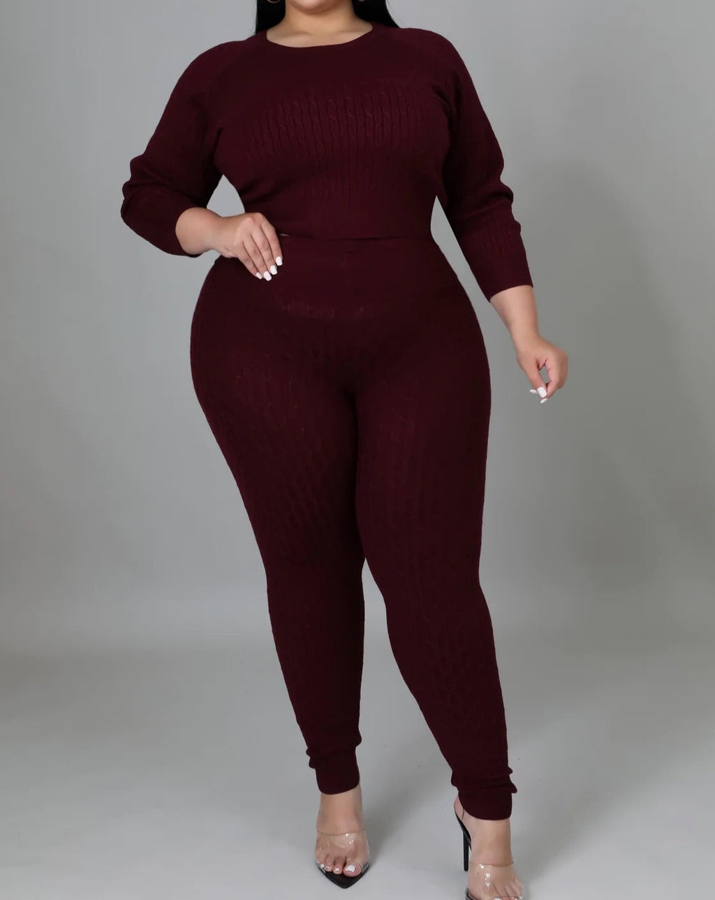 PLUS SIZE Burgundy Knit Sweater Set