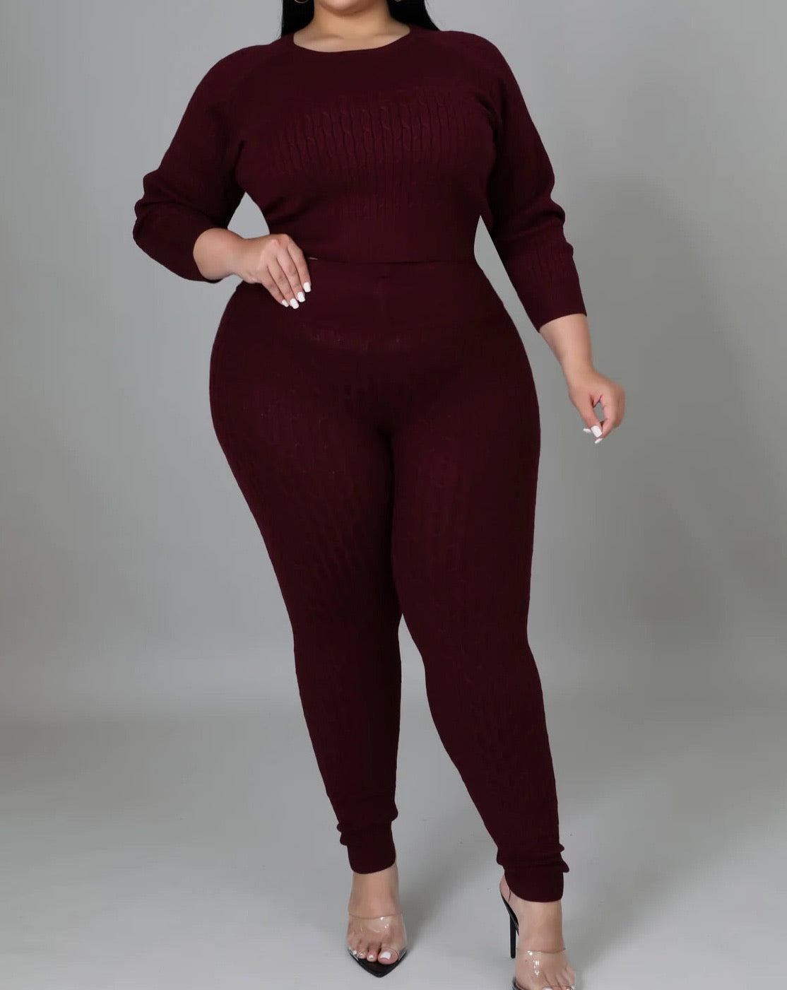 PLUS SIZE Burgundy Knit Sweater Set