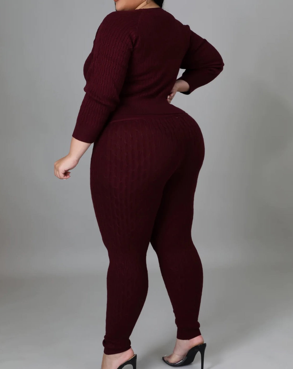 PLUS SIZE Burgundy Knit Sweater Set