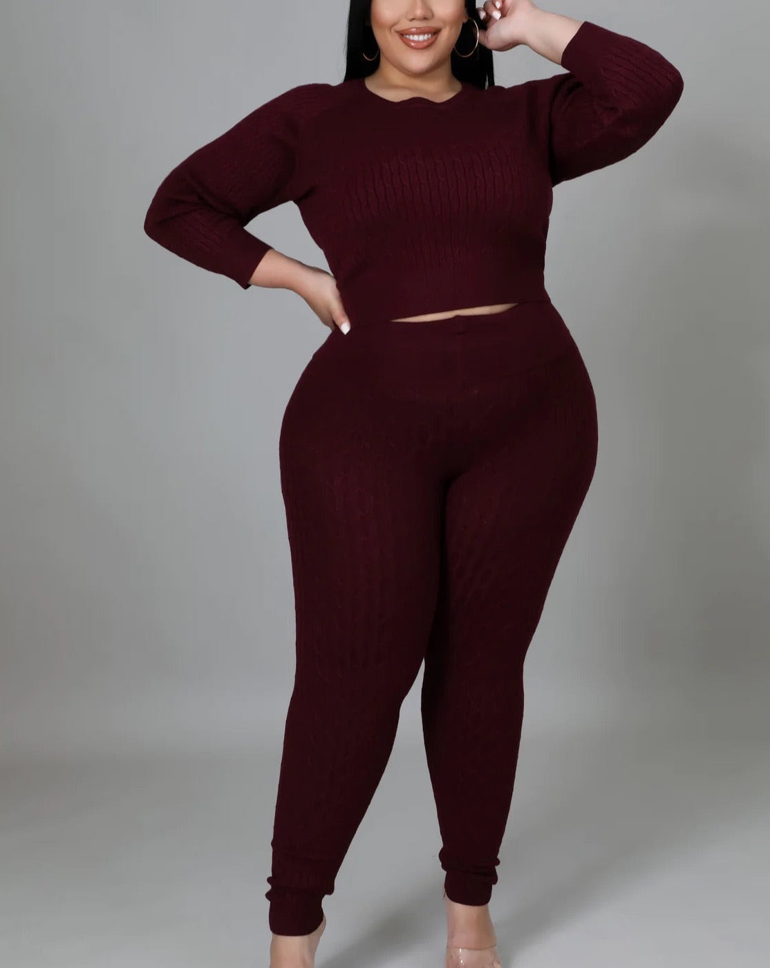 PLUS SIZE Burgundy Knit Sweater Set