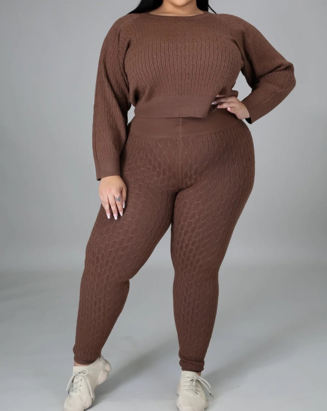 Mocha Knit Sweater Set Plus Size