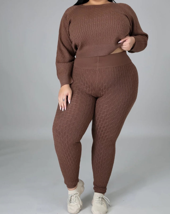 Mocha Knit Sweater Set Plus Size