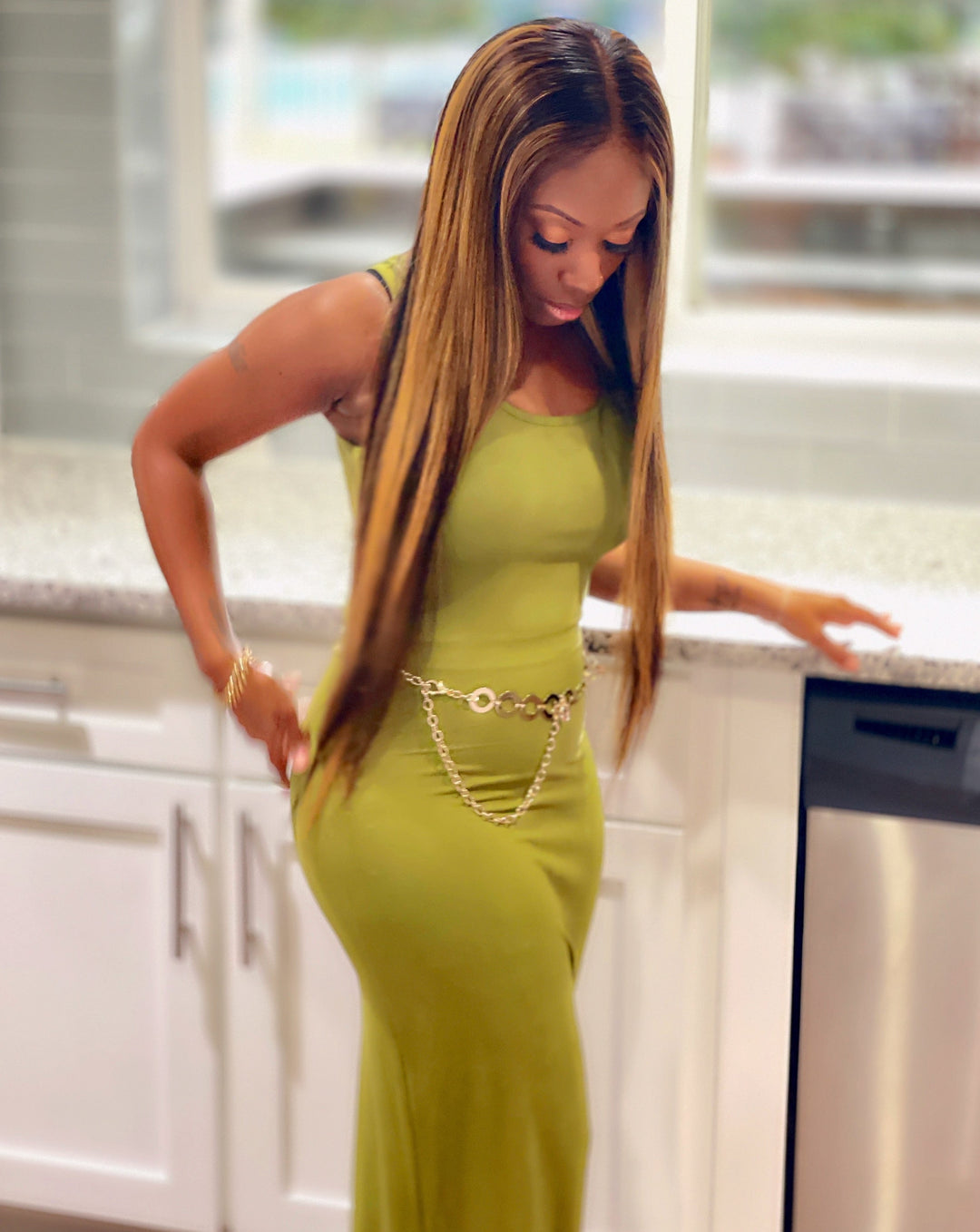 TIAJY BODYCON MAXI DRESS OLIVE