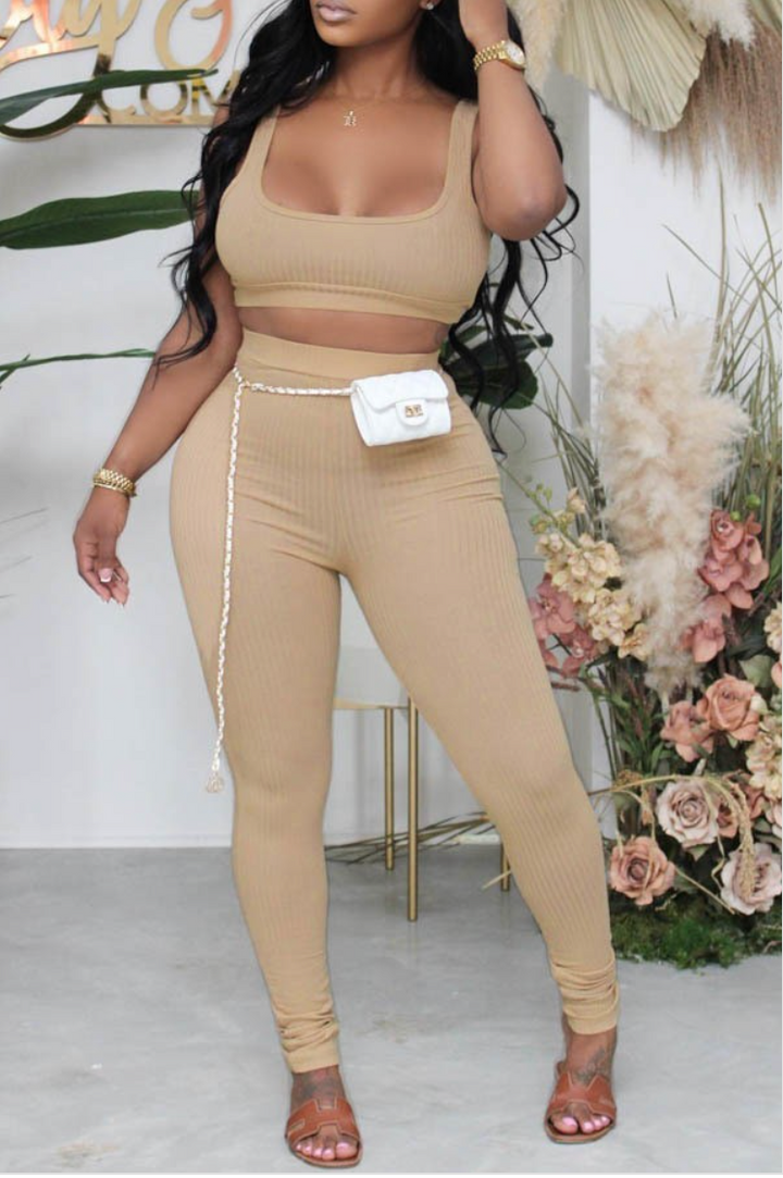 Khaki Crop Top Set