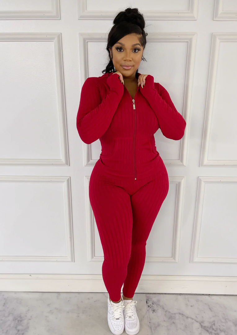 Ribbed Seamless One Size Fit All Hoodie Set