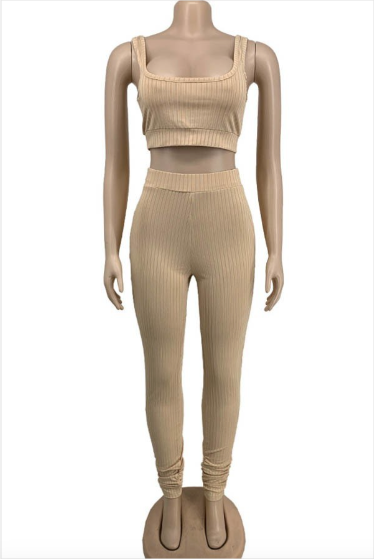 Khaki Crop Top Set