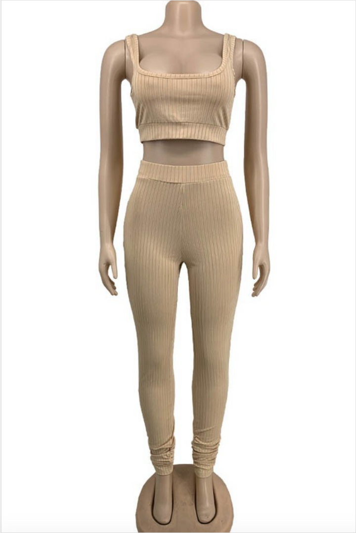 Khaki Crop Top Set